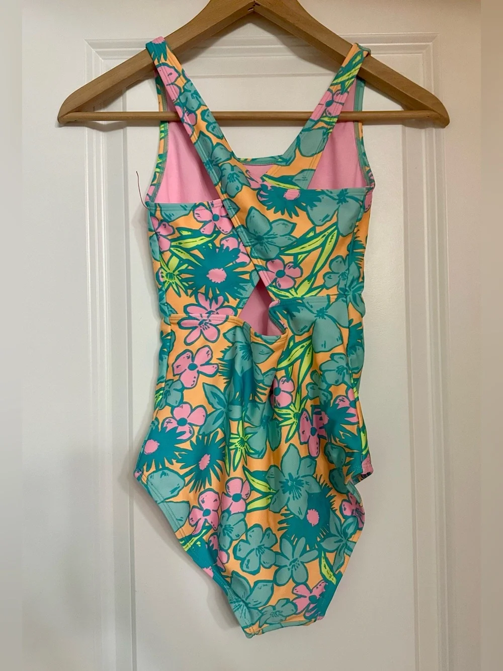 Cat & Jack Girls Floral One-Piece Swimsuit - Teal, Orange & Pink